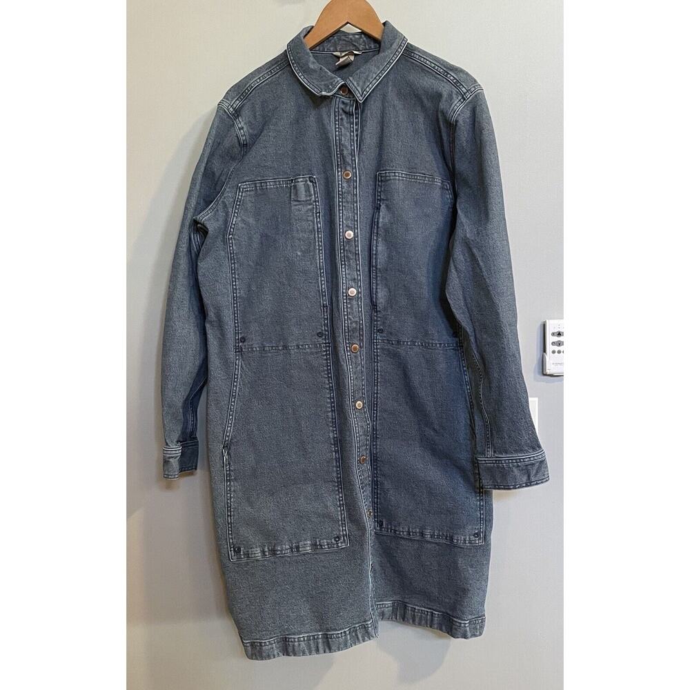 Duluth Trading Chore Coat Long Jean Trench Heavyweight Double Denim Front XL